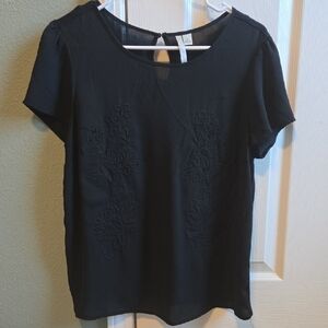 LC Lauren Conrad Black Floral Blouse - Size Medium